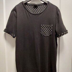H&M Women's Black Short Sleeves Tee-Shirt w/Pocket B/W Polka Dot Trim - Medium